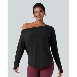 Halara Women's One Shoulder Long Sleeve Thumb Hole Quick Dry Built In Bra Top M